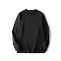 Camiseta clásica de algodón negro de manga larga con cuello redondo para hombre, suelta - Negro
