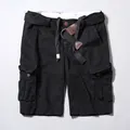 Men's retro American style cotton cargo shorts in black with a woven belt accessory - 40 / Bottoms / Black