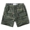 Men's cotton camouflage shorts featuring an elastic drawstring waist for casual wear - Green Camouflage