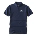 Navy blue men's cotton short-sleeve Polo shirt with breathable pique fabric and chest logo - S / Tops / Blue