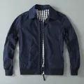 Men's American retro casual navy blue jacket with zipper and checkered lining detail - S / Tops / Sapphire Blue
