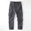 Men's vintage charcoal grey cotton cargo pants featuring multiple utility pockets and straight leg - 38 / Dark Gray