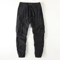 Men's American retro multi-pocket casual cargo pants in black loose fit jogger style. - S / Bottoms / Black