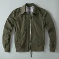 Classic American vintage men's olive green casual zipper jacket with a turn-down collar - S / Tops / Army Green