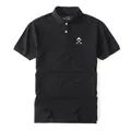 Classic black men's short-sleeved cotton polo shirt with white embroidered chest logo - Black