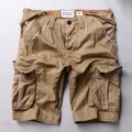 Classic khaki cotton cargo shorts for men featuring a multi-pocket design and retro styling - 28 / Bottoms / Dark Khaki