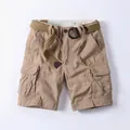 Classic khaki cotton cargo shorts for men with matching canvas belt and multi-pockets - 38 / Bottoms / Light Khaki