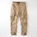 Khaki American vintage cotton cargo pants with multiple pockets - 38 / Dark Khaki