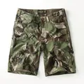 Premium men's camouflage cargo shorts in washed cotton fabric, relaxed loose fit - 38 / Bottoms / Field Camo