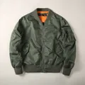 Κλασικό αμερικανικό vintage μπουφάν bomber σε λαδί χρώμα με πορτοκαλί επένδυση - S / Tops / Πράσινο του Στρατού