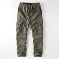 Pantalones cargo de hombre estilo retro americano con múltiples bolsillos y cordón - S / Bottoms / Verde Militar Oscuro (2508)