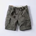 Men's retro military style olive grey cotton cargo shorts with matched woven belt - 38 / Bottoms / Light Army Green