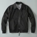 Classic American retro men's black casual zipper jacket featuring checkered lining - S / Tops / Black