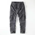 Pantalones cargo vintage para hombre en gris oscuro con múltiples bolsillos y cordón - S / Bottoms / Gris Oscuro (2508)
