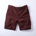 Classic men's casual cotton cargo shorts in maroon burgundy SKU variant display 32 - Date Red