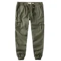 Men's olive green cargo jogger pants with elastic drawstring waist and side pockets - S / Bottoms / Army Green