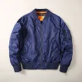 Κλασικό vintage μπλε ανδρικό μπουφάν bomber με πορτοκαλί φόδρα και αντιανεμικό ύφασμα - S / Tops / Μπλε ζαφείρι