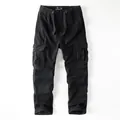 Pantalones cargo negros de estilo retro americano para hombre con cordón y bolsillos - S / Bottoms / Negro (2508)