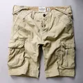 Pantaloncini cargo da uomo in cotone retrò americano kaki con design multitasche funzionale - Khaki chiaro