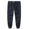 Premium men's navy blue cargo jogger pants featuring drawstring waist and large side pockets - S / Bottoms / Sapphire Blue