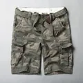 Vintage American style men's camouflage cotton cargo shorts featuring matching woven belt - 38 / Bottoms / Desert Camouflage