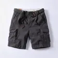Men's vintage charcoal cotton cargo shorts featuring multi-pockets and woven belt - 38 / Bottoms / Dark Gray