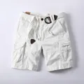Premium vintage style men's white cotton cargo shorts featuring a woven D-ring belt - 38 / Bottoms / White