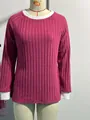 T-shirt a maniche lunghe a costine da donna con girocollo e blocchi di colore magenta - Taglia S / Top / Rosso rosa