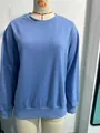 Detailansicht eines hellblauen, einfarbigen, langärmeligen Sweatshirts für Damen - Echtes Bild