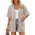 Elegante dames zomer vest met korte mouwen en zakken in een losse, casual pasvorm - S / Tops / Khaki