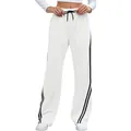Stylish women's white wide-leg sweatpants featuring black side stripes and drawstring waist - S / Bottoms / White