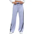 Women's loose wide-leg sweatpants with side stripes in heather purple casual style. - S / Bottoms / Light Gray