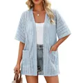 Elegante lichtblauwe zomervest met korte mouwen en functionele zakken - S / Tops / Lichtblauw