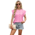Elegante roze jacquard gebreide mouwloze top met ronde hals voor damesmode zomer - S / Tops / Roze