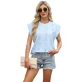 Haut en tricot sans manches bleu clair à col rond avec motif jacquard pour femmes - S / Hauts / Bleu clair