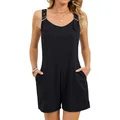 Stylish black summer buckle strap romper for women featuring functional side pockets - S / Top And Bottom / Black