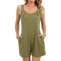 Stylish olive green women's romper with adjustable buckle straps and convenient side pockets - S / Top And Bottom / Army Green