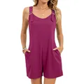 Stylish purple sleeveless romper jumpsuit with buckle straps and pockets for women - Burgundy