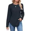 Casual damestop met ronde hals en lange mouwen met opengewerkt ruitjespatroon - S / Tops / Zwart