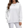 Weißes Langarm-Sweatshirt für Damen mit Rundhalsausschnitt und seitlichen Knöpfen - S / Oberteile / Weiß