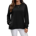 Schwarzes Damen-Sweatshirt mit Rundhalsausschnitt und seitlichen silbernen Knöpfen - S / Oberteile / Schwarz