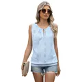 Elegantes hellblaues ärmelloses Oberteil mit V-Ausschnitt, Jacquardmuster und Schnallendetail - S / Oberteile / Hellblau