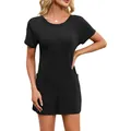 Women's summer short sleeve ribbed knit romper with pockets and loose fit beach style - Black