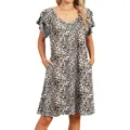 Stijlvolle damesjurk met V-hals, luipaardprint, dubbele ruchesmouwen en handige zakken - S / Tops / Luipaard met bloemen