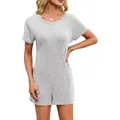 Casual light gray short sleeve ribbed knit romper with side pockets for summer beach wear - Light Gray
