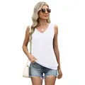 Stylish white V-neck sleeveless tank top for women, loose casual summer tee shirt - S / Tops / White