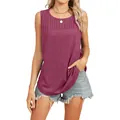 Casual women's round neck sleeveless tank top with pleated chest detail in plum - Burgundy