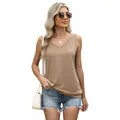 Women's casual V-neck sleeveless tank top in khaki with a loose fit for summer - Khaki