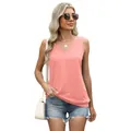 Women's coral pink V-neck sleeveless tank top with loose casual fit for summer - Pink