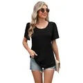 Stijlvol zwart geplooid T-shirt met korte mouwen voor dames, casual losse zomerse top - S / Tops / Zwart